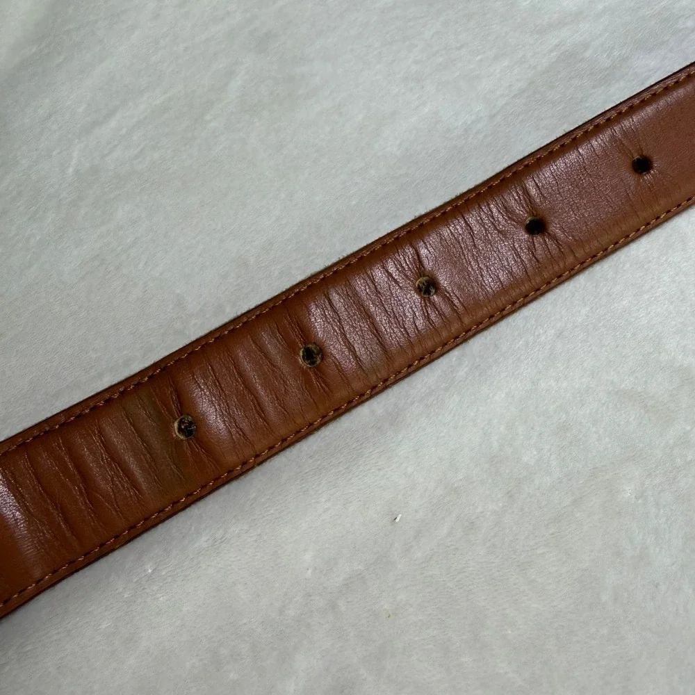 Gallery Originals Belt Mens 42 Brown Full Grain Leather Woven Inlay Brass Buckle